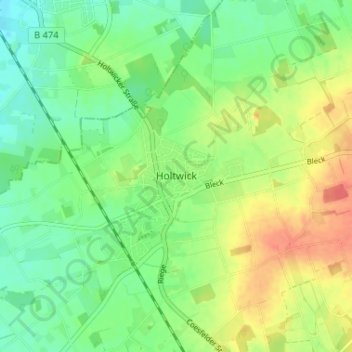 Carte topographique Holtwick, altitude, relief