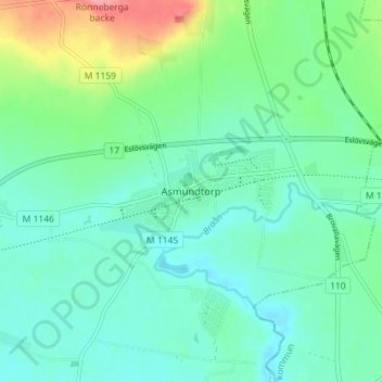 Carte topographique Asmundtorp, altitude, relief