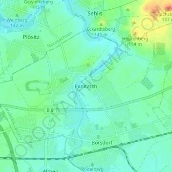 Carte topographique Panitzsch, altitude, relief