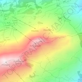 Carte topographique Piz Mundaun, altitude, relief