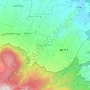 Carte topographique Ketapanrame, altitude, relief