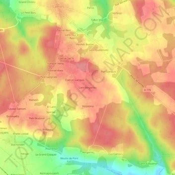 Carte topographique Lann Kerpenru, altitude, relief