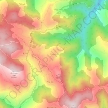 Carte topographique Кожље, altitude, relief