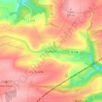 Carte topographique Saubach, altitude, relief