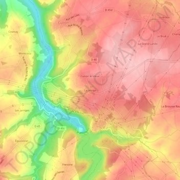 Carte topographique La Jarrige, altitude, relief