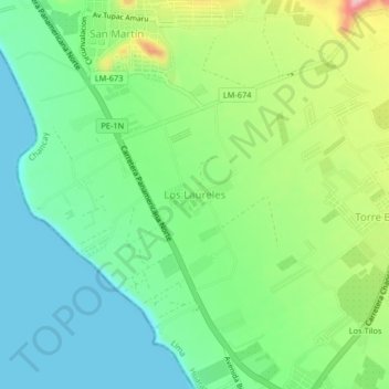 Carte topographique Los Laureles, altitude, relief