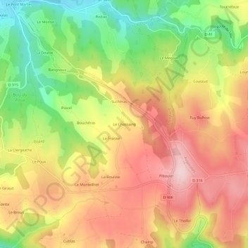 Carte topographique Le Chassaing, altitude, relief