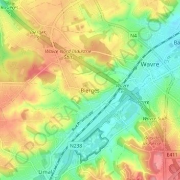 Carte topographique Bierges, altitude, relief
