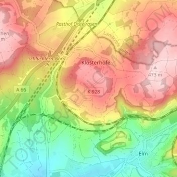 Carte topographique Drasenberg, altitude, relief