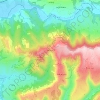 Carte topographique Gipoulou, altitude, relief