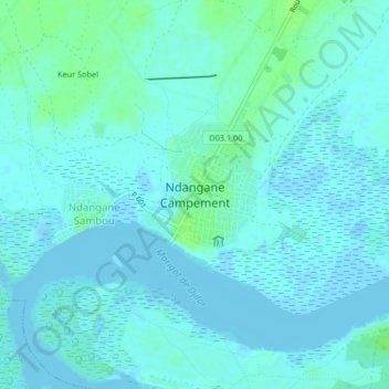 Carte topographique Ndangane Campement, altitude, relief