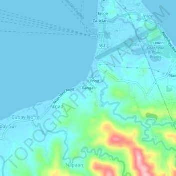 Carte topographique Banga, altitude, relief