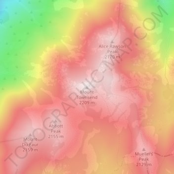Carte topographique Mount Townsend, altitude, relief