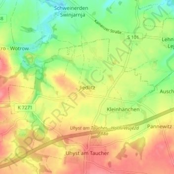 Carte topographique Jiedlitz, altitude, relief