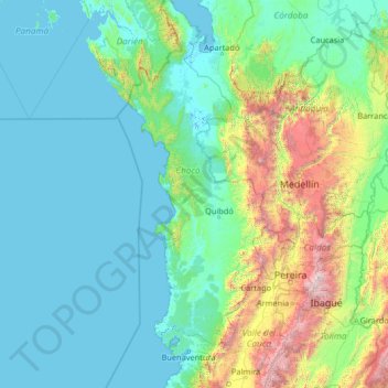 Carte topographique Chocó, altitude, relief