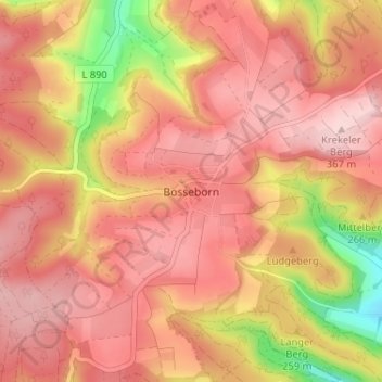 Carte topographique Bosseborn, altitude, relief