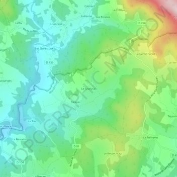 Carte topographique Le Faveyrial, altitude, relief