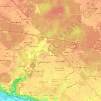 Carte topographique Les Patouilleries, altitude, relief