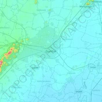 Carte topographique Guntur, altitude, relief