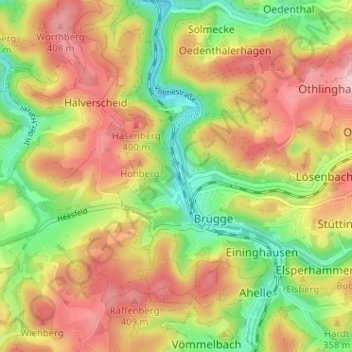 Carte topographique Winkhausen, altitude, relief