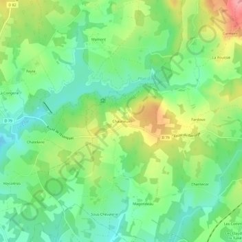 Carte topographique Chaurieux, altitude, relief