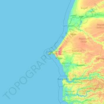 Carte topographique Dakar, altitude, relief