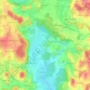 Carte topographique Obereisenbach, altitude, relief