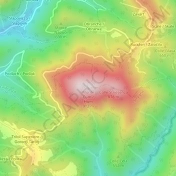Carte topographique Monte Cum, altitude, relief