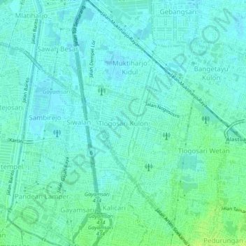 Carte topographique Tlogosari Kulon, altitude, relief