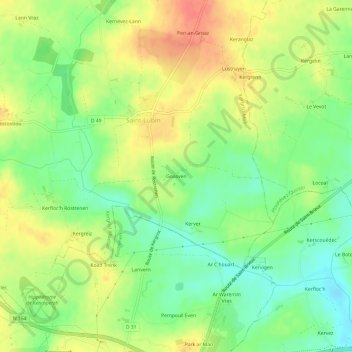 Carte topographique Goasven, altitude, relief