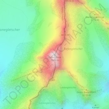 Carte topographique Galenstock, altitude, relief