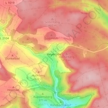 Carte topographique Heyerode, altitude, relief