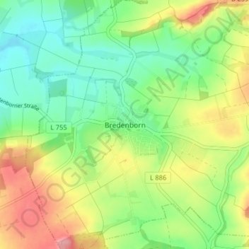 Carte topographique Bredenborn, altitude, relief