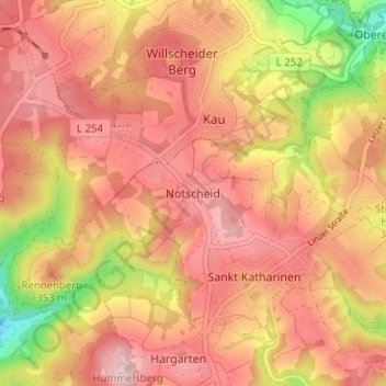 Carte topographique Notscheid, altitude, relief