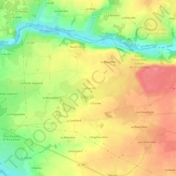 Carte topographique La Charrie, altitude, relief