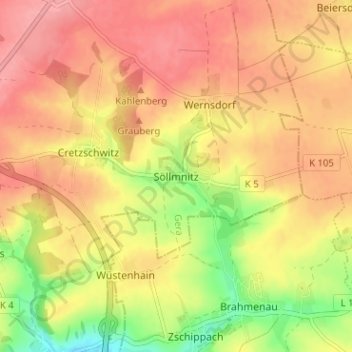 Carte topographique Söllmnitz, altitude, relief