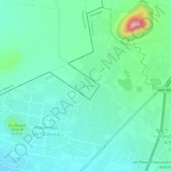 Carte topographique El Carmen, altitude, relief