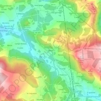 Carte topographique Vilariño, altitude, relief