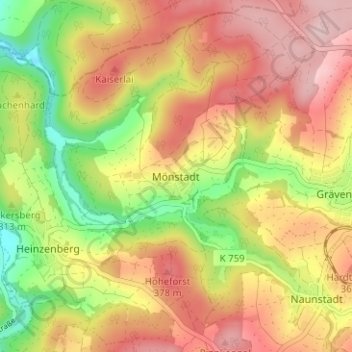 Carte topographique Mönstadt, altitude, relief