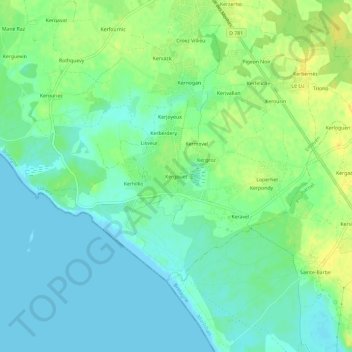 Carte topographique Kergouët, altitude, relief