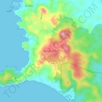 Carte topographique Manuel Antonio, altitude, relief