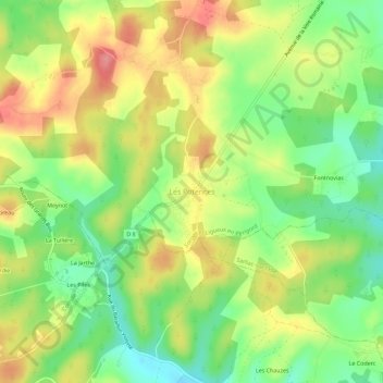 Carte topographique Les Potences, altitude, relief