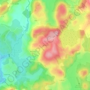 Carte topographique Geneyte, altitude, relief
