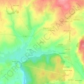Carte topographique Gerroué, altitude, relief