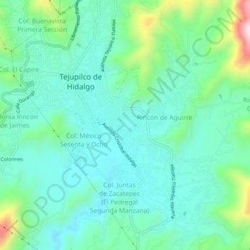Carte topographique Colonia Unidad Deportiva, altitude, relief