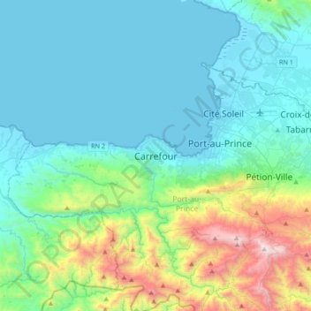 Carte topographique Carrefour, altitude, relief