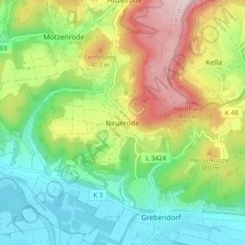 Carte topographique Neuerode, altitude, relief