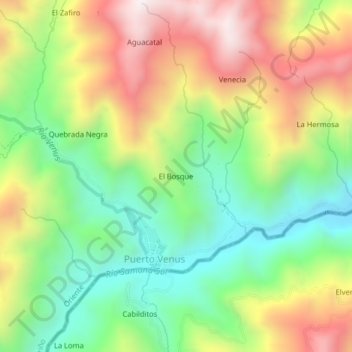 Carte topographique El Bosque, altitude, relief