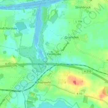 Carte topographique Flemhude, altitude, relief