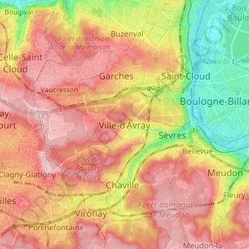Carte topographique Ville-d'Avray, altitude, relief